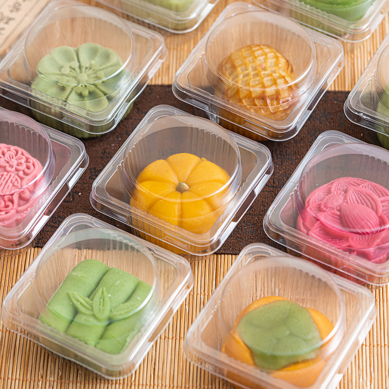 中秋节天圆地方流心冰皮月饼盒单个装内托绿豆糕透明盒甜点打包盒