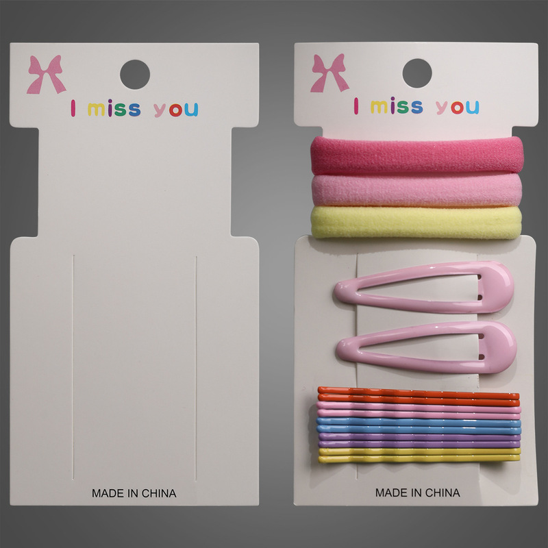 7*12.5cm Set of Hair Ties and Hair Clips Packaging Card I Miss You Colorful Printed White Cardstock I-Shaped Card 7*12.5cm Set of Hair Ties and Hair Clips Packaging Card I Miss You Colorful Printed White Cardstock I-Shaped Card