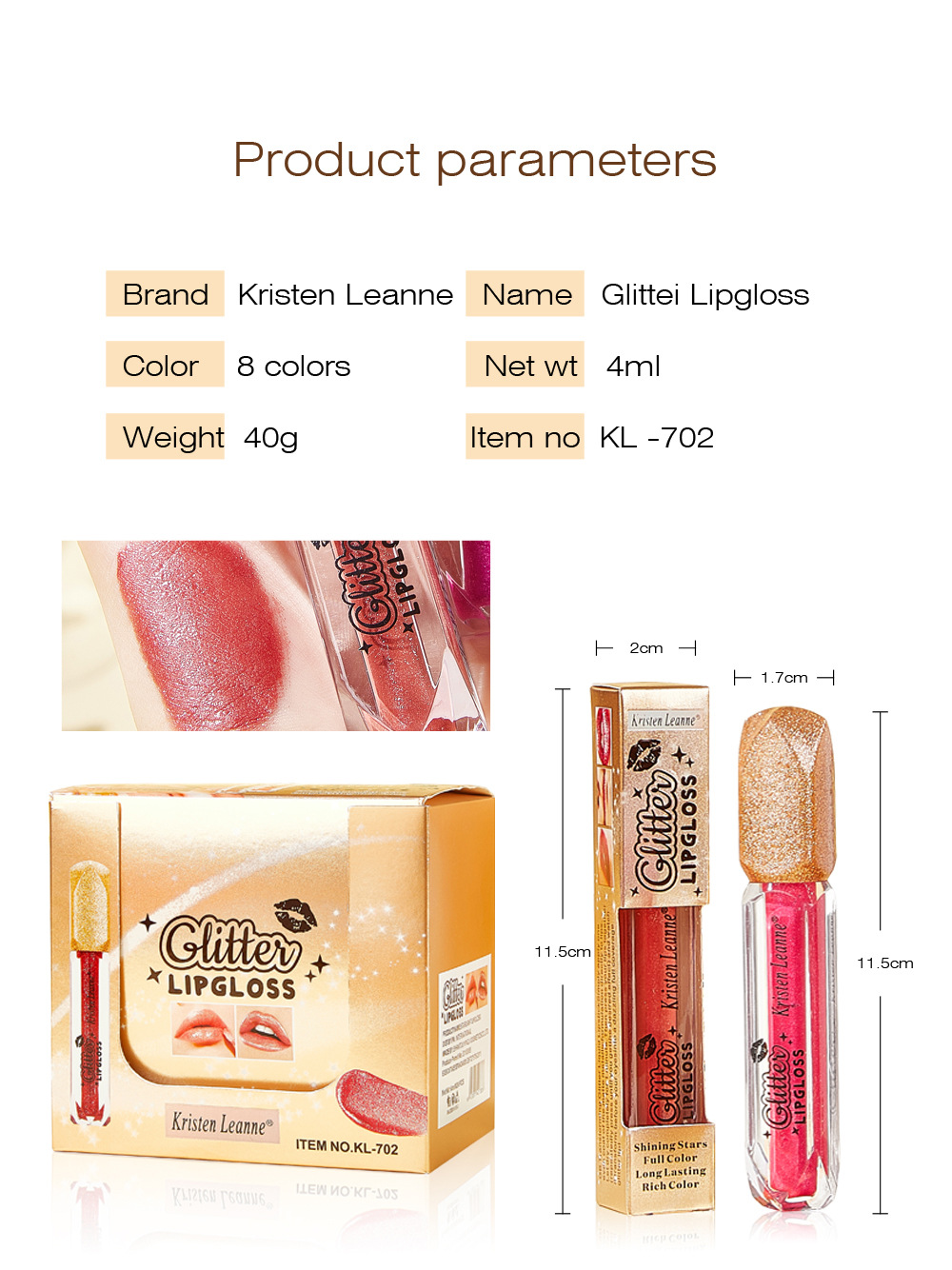 RISTEN LEANNE Black Technology skinner klarere, når du nipper til den Pearl Glitter Lipgloss Non-stick Cup Matte Lipgloss_voghion.com