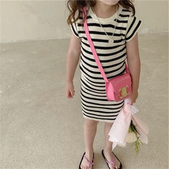 夏女童連衣裙女寶寶洋氣裙兒童休閒條紋短袖裙童裝韓系夏裝潮0024