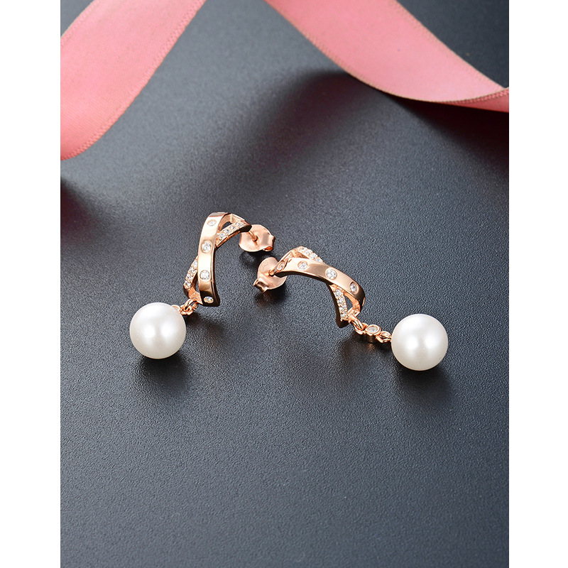 Pendientes de perlas de plata esterlina 925 diseño de nicho pendientes de alto grado pendientes de oro rosa pendientes de temperamento simples de todo fósforo