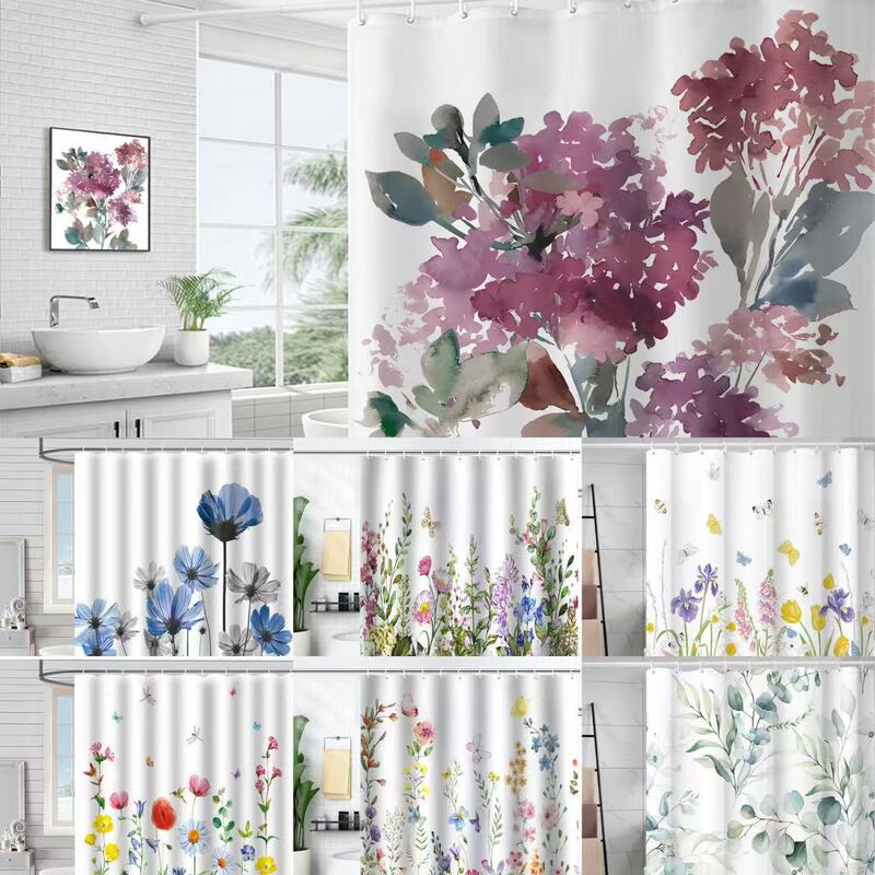 Amazon's Best-Selling Punch-Free Waterproof Shower Curtain Fabric Digitally Printed Bathroom Isolation Polyester Curtain Wholesale