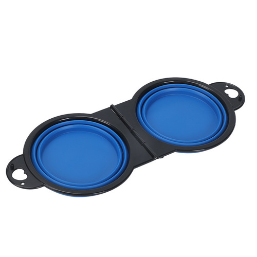 Cross-border supply black frame silicone portable outdoor pet foldable dual bowl outdoor feeder integrated dog bowl wholesale