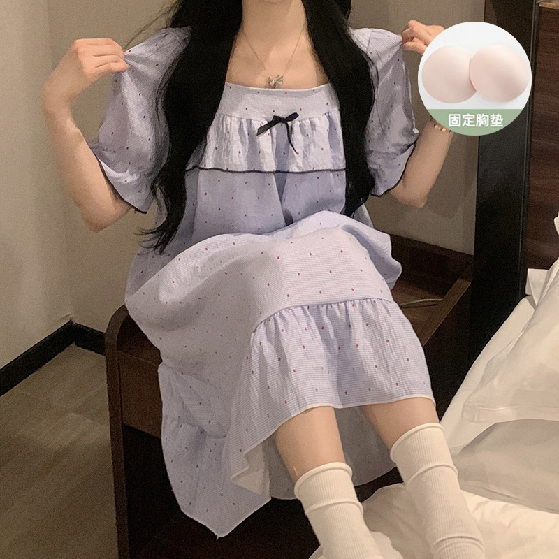 Summer New Sweet Style Nightgown, Cloud Cotton Loose Pajamas, Plus Size, Bra-Free Home Clothes, Large Quantity Discount