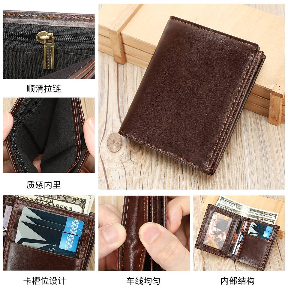 Ví nam da bò thật cao cấp chống trộm RFID nhiều ngăn đựng thẻ — Màu nâu, màu đen