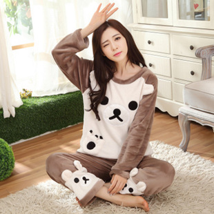Pajamas Women's Winter Flannel suit Home Clothes Coral Fleece Autumn and Winter Long Sleeve suit Korean Style Cute plus size Hair