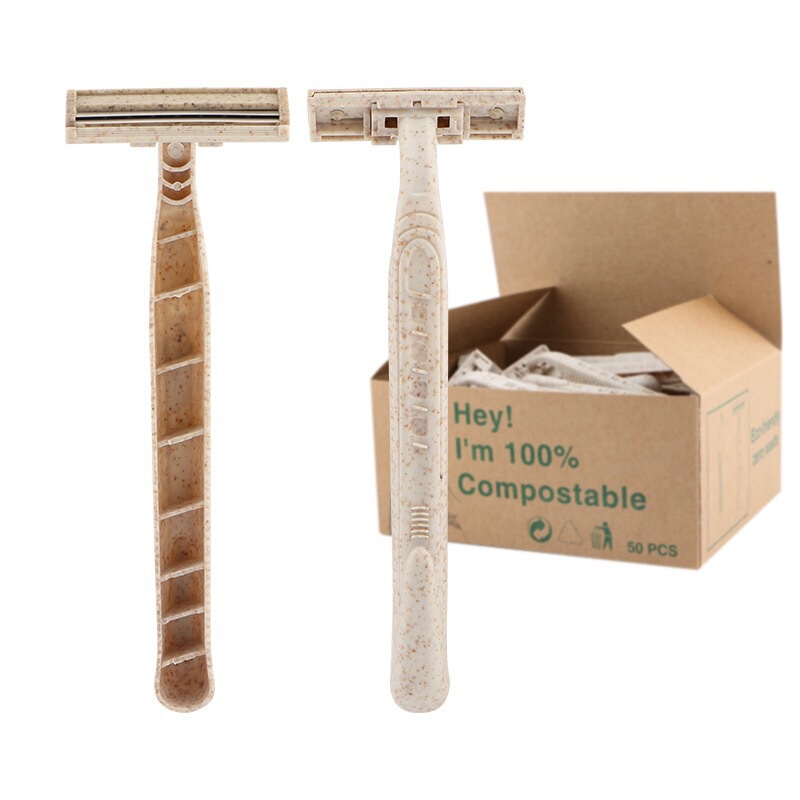 Cross-Border Foreign Trade Wheat Straw Eco-Friendly Biodegradable Disposable Razor for Star Hotels and Guesthouses, Manual and Portable