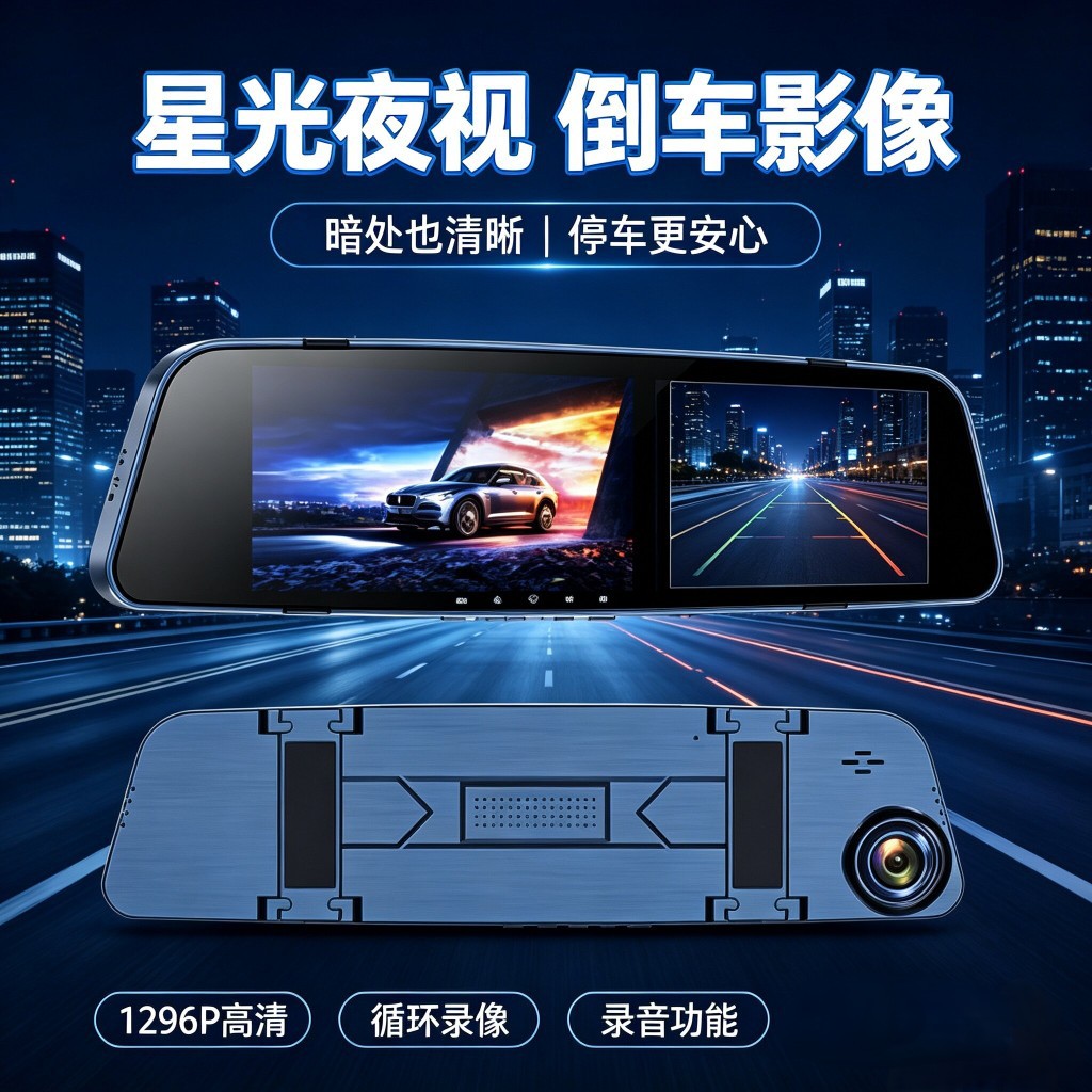 跨境行车记录仪2026新款倒车影像前后双摄1080P夜视高清停车监控