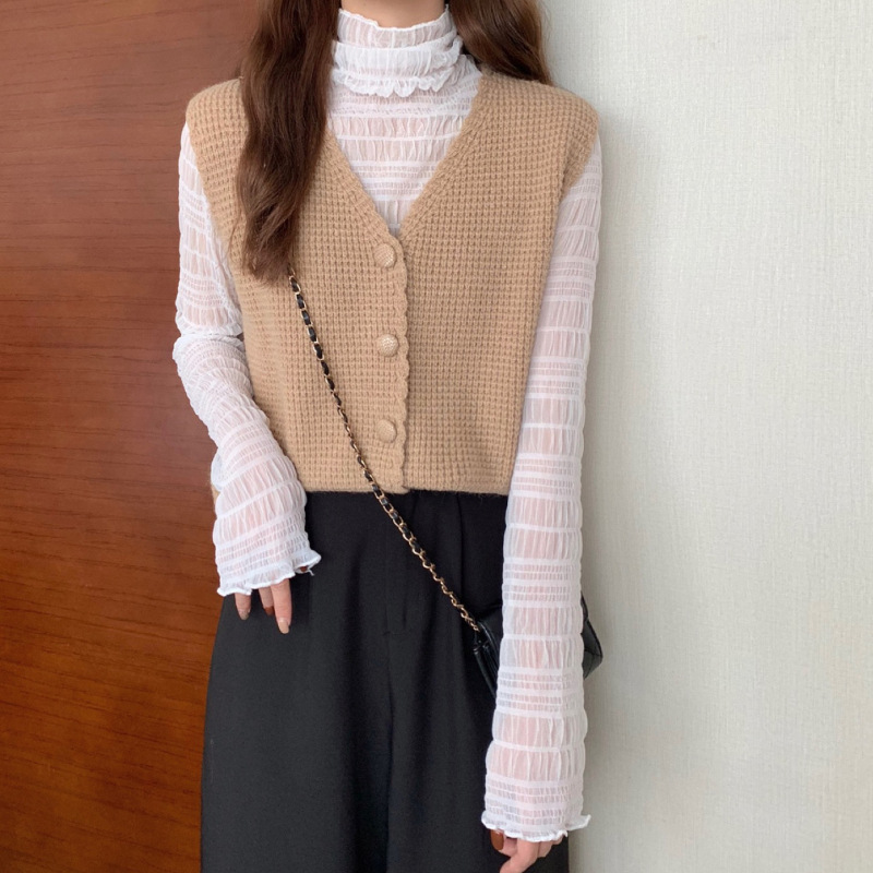 2024 primavera y otoño nuevo cuello de punto Chaleco de las mujeres cardigan chaleco exterior apilados suéter chaleco abrigo image 9