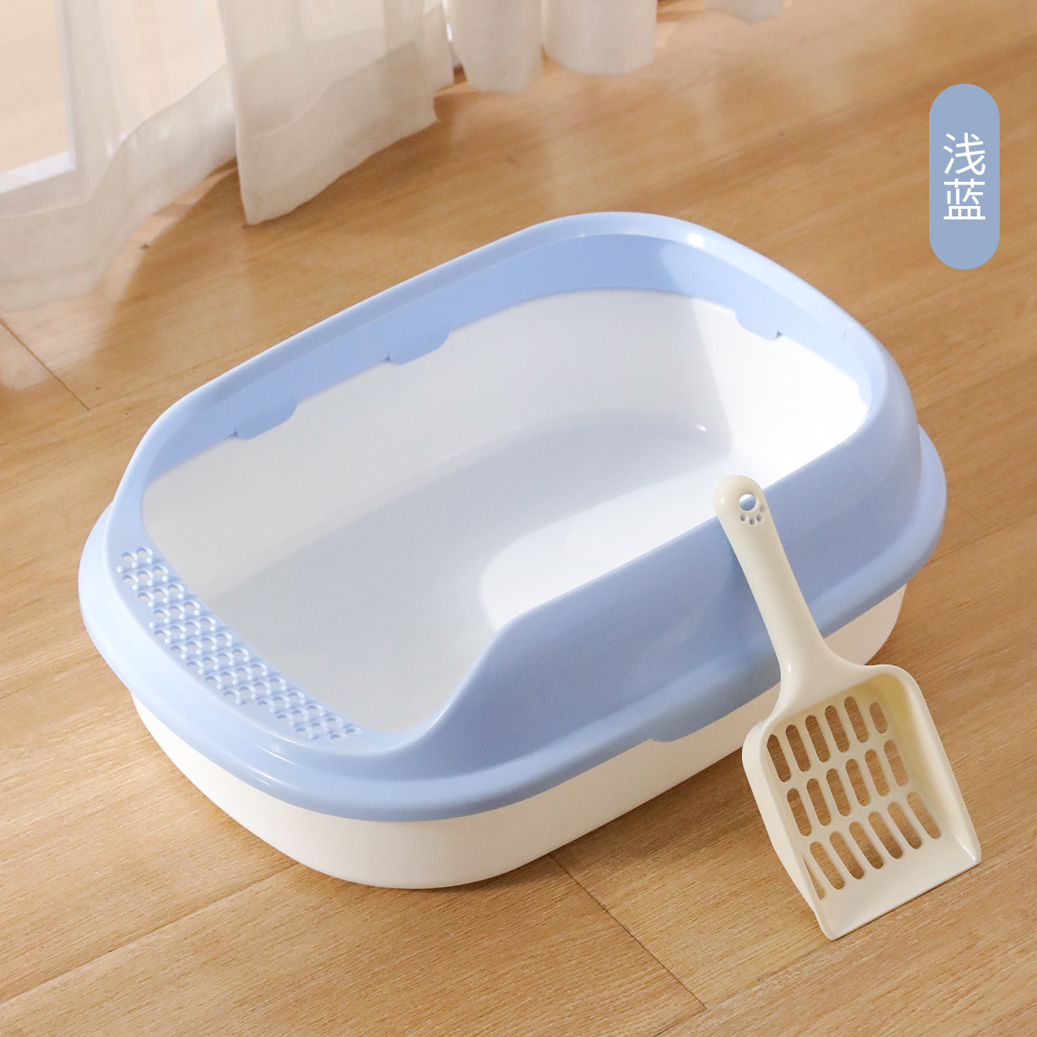 Caja de arena para gatos en stock al por mayor de alto borde a prueba de grietas de tamaño pequeño caja de arena para gatos naranja resistente a las caídas PP resina de cuero Taobao gato inodoro