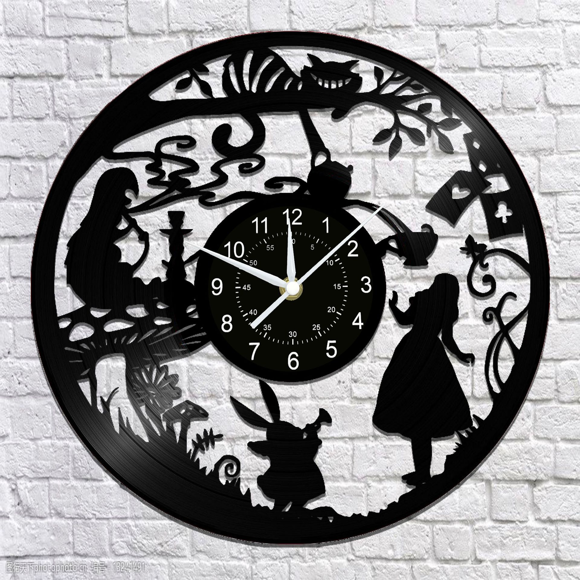 爱丽丝黑胶唱片挂钟，跨境时钟复古静音壁挂式日历原创客厅装饰