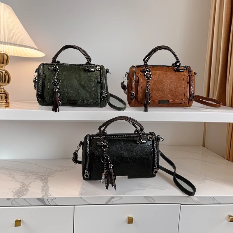 New Korean Style Versatile Retro Fashion Single Shoulder Crossbody Bag For Women, Large Capacity Boston Pillow Handbag - Thumbnail 2