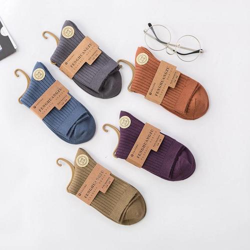 Men's Double-Needle Mid-Calf Woolen Socks with Combed Cotton, Plain Color, Moisture-Wicking and Anti-Odor