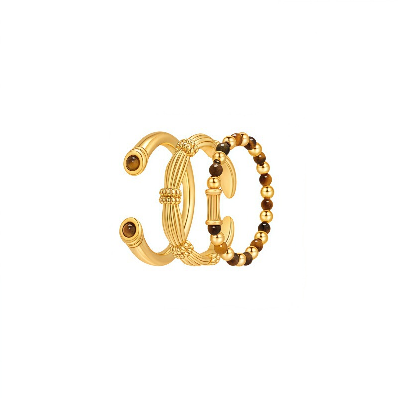 Taner Ring Set by Xin Zilai and Zhang Jingyi - Original Niche Retro High-End Tiger Eye Stone Open Ring