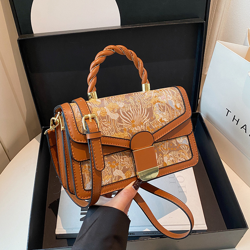 Bolso Baco de textura transfronteriza 2025 verano nuevo estilo bolso de hombro de estilo étnico bolso de mensajero de color de contraste retro mujer