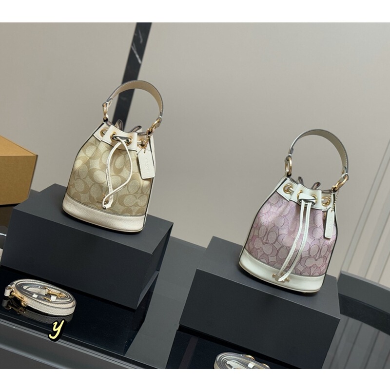 Dempsey15 Mini Drawstring Bucket Bag with Monogram Vintage Design, Lightweight Shoulder and Crossbody Tote Bag Dempsey15 Mini Drawstring Bucket Bag with Monogram Vintage Design, Lightweight Shoulder and Crossbody Tote Bag