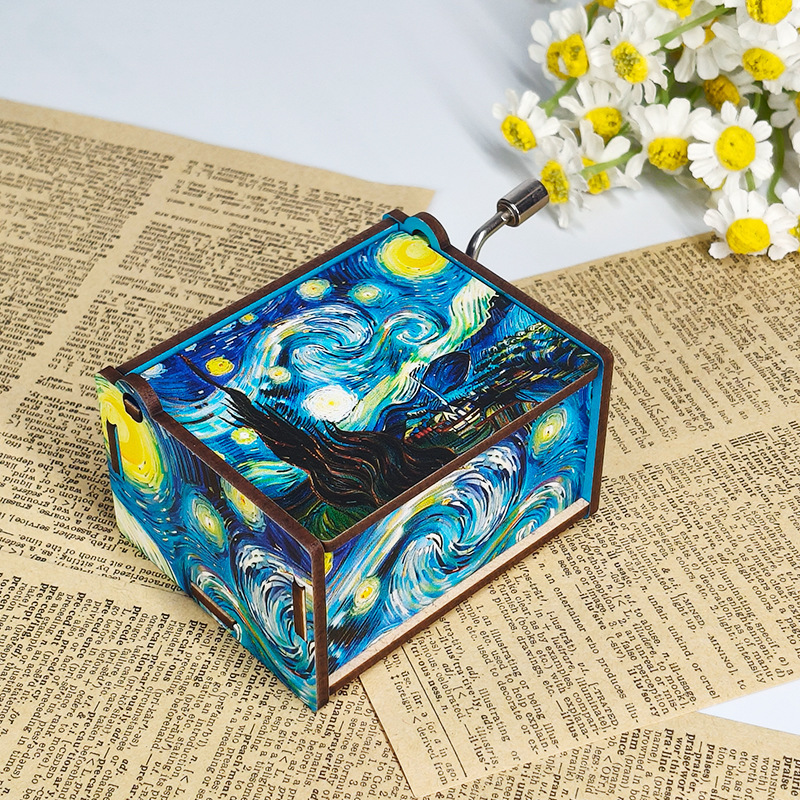 木製手回しオルゴール、ファッショナブルな家庭用家具、有名な絵画、ゴッホの星月夜オルゴール、クリエイティブギフト、売れ筋|undefined