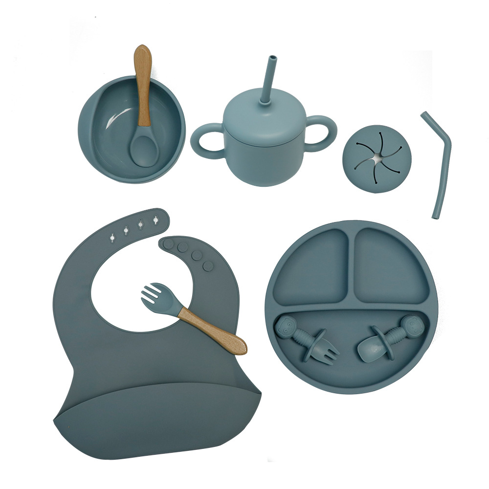  Set de vajilla infantil de silicona, 10 piezas, incluye plato, tazón, cubiertos y babero, ideal para bebés