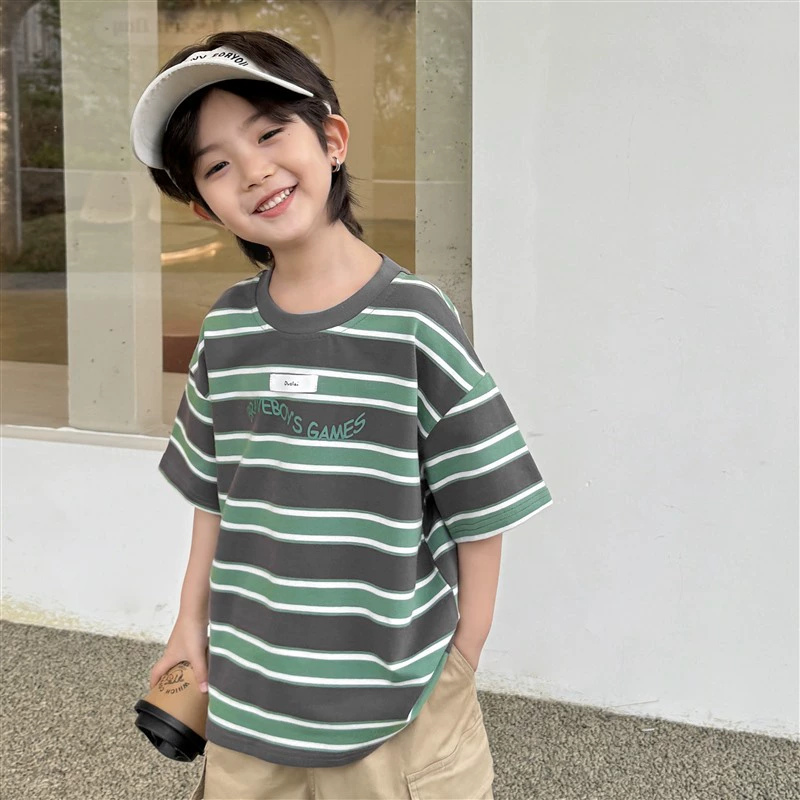 海妈家 Summer cotton short sleeve T-shirt for boys, summer clothing, Korean style, for teenagers, western style