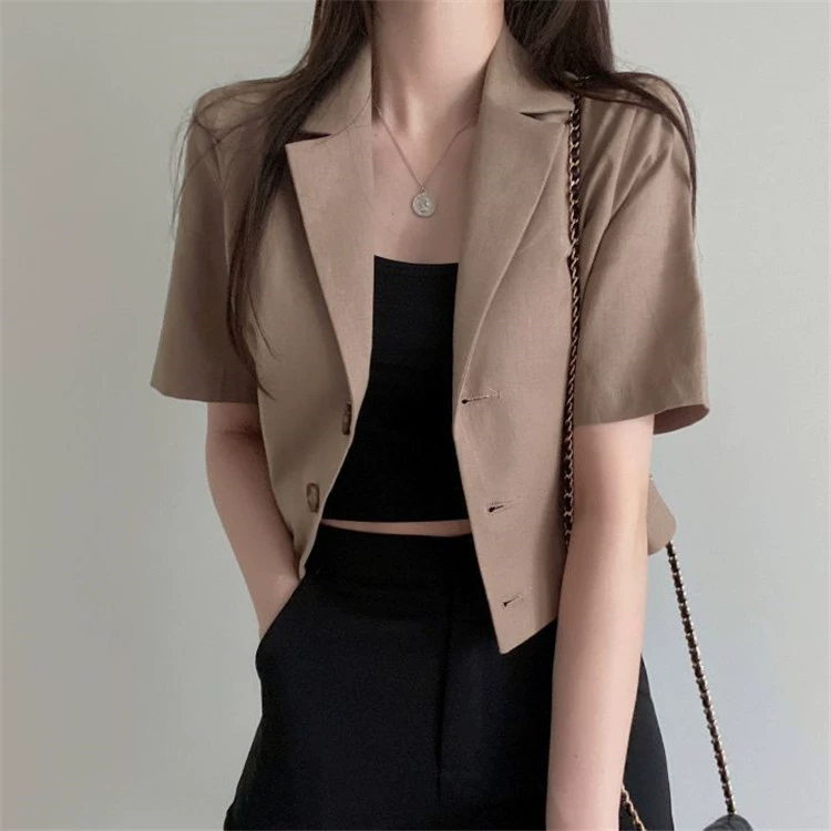 Solid summer short classic suit jacket, Korean style, with short sleeve