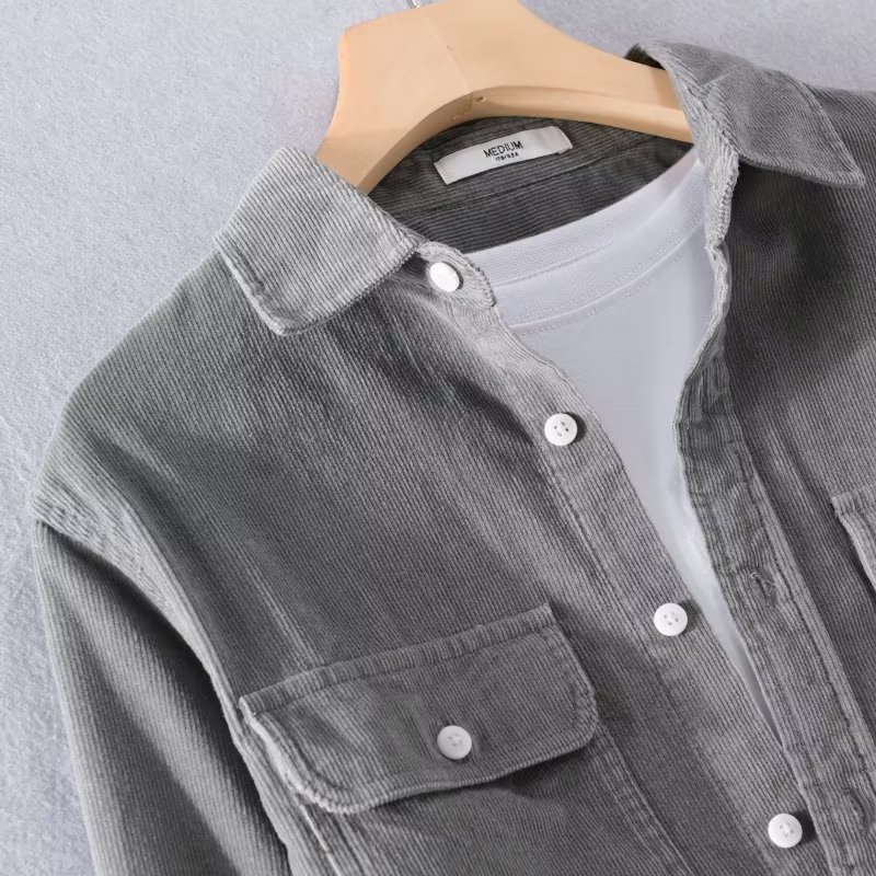 Camisas japonesas de camisa de manga larga de terciopelo para hombres primavera y otoño de color sólido chaqueta de rayas ropa casual para hombres chaqueta de moda