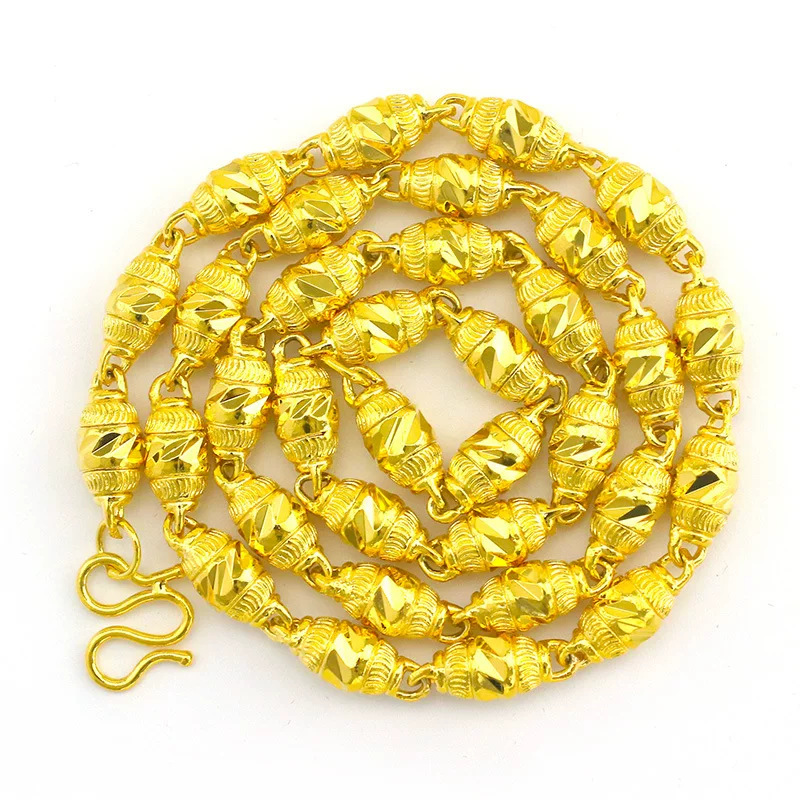 French Vintage Gold Plated Hexagonal Olive Chain Necklace For Men_voghion.com