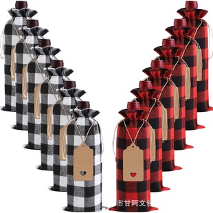 New Hot Selling Christmas Plaid Linen Red Wine Gift Bundle Flap Pocket Pants Set 12 Tags Red Wine Linen Gift Bags