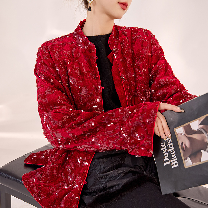 新中式冬季2025新款重工亮片刺绣设计国风高级感外套棉服女 MY105