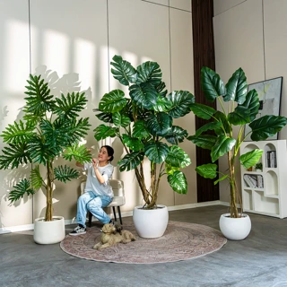 仿真龟背竹客厅春羽大盆栽室内大叶老桩绿植物海芋人造树装饰摆件