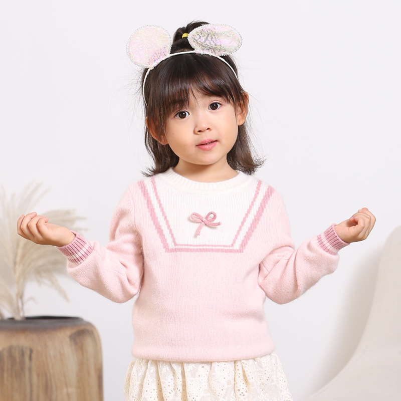 One-piece delivery of sheep and sheep new children's cashmere sweater baby pink bow Princess sweater sweater