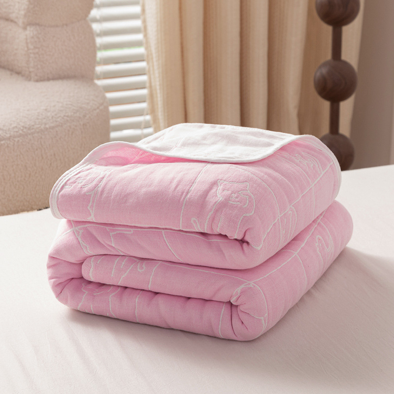 (pink simple cat) / 90x 100cm "cotton 6 layer yarn" baby
