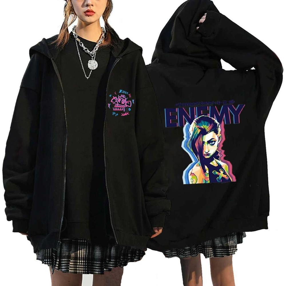 Аркейн Джинкс Zip Up куртки-monkey кукла-кролик граффити Гранж