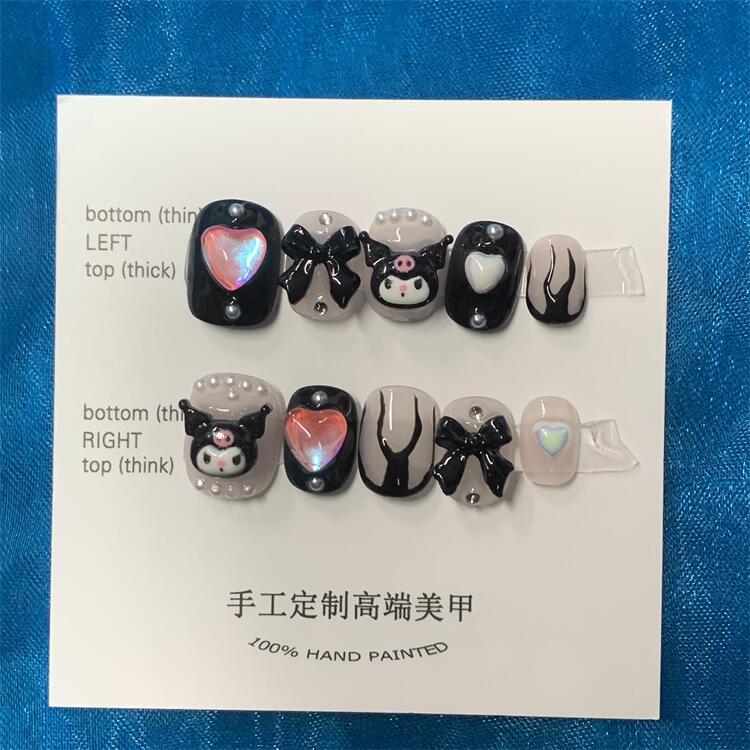 Popular en línea popular coolomi amor llama desgaste hecho a mano de uñas al por mayor estudiante pegatinas de uñas mujeres embarazadas falso parche de uñas