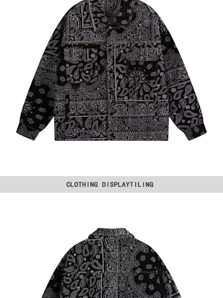 Retro Hong Kong Style Men's Denim Jacket Full Print Cashew Flower Trendy Brand Casual Jacquard Jacket For Spring And Autumn High End Cool_viptrois.com