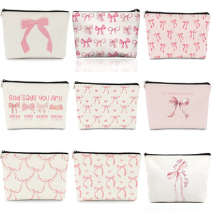 Amazon New Women's Cosmetic Bag Bow Printed Cosmetic Bag Jewelry Hand-held Storage Bag Coin Purse