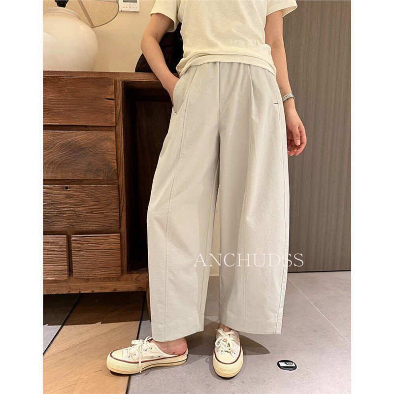 Triangle Logo~ It's so Comfortable to Wear!! Elastic High-Waisted Wide-Leg Pants, Loose Fit, Slimming Cocoon-Style Casual Long Pants