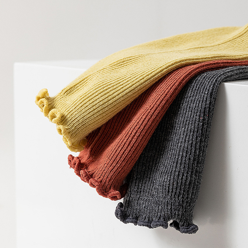 Damen Crew Socken Mit Wellensaum Für Herbst Und Winter Einfarbig_voghion.com