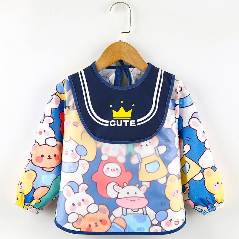 Abrigo para niños primavera y otoño impermeable de manga larga anti-vestirse bebé comiendo ropa delantal niños babero ropa protectora con babero