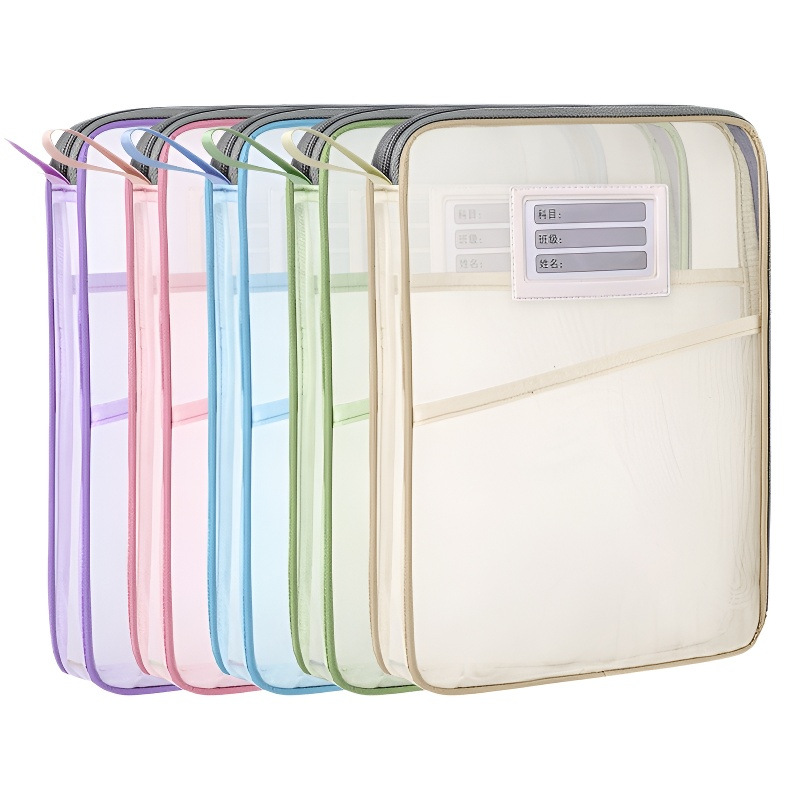 Bolsa de asignatura Bolsa de submateria de hilo de malla de nailon de doble capa A4 Bolsa de rollo de prueba de estudiante transparente Bolsa de archivo Bolsa de almacenamiento de trabajo de libro