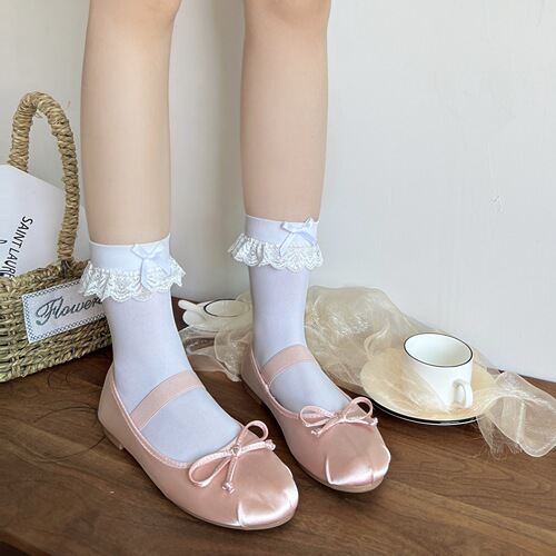 Summer sweet thin mid-calf white lace bow lace socks velvet knee-high girl socks Lolita