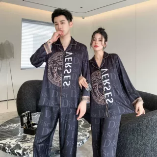 FZ睡衣女款春秋长袖冰丝睡衣男款网红大牌时尚轻奢情侣家居服大码