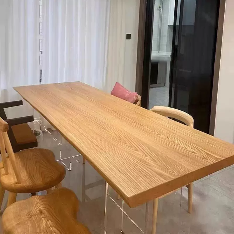 白蜡木大板亚克力餐桌原木独板茶桌悬浮侘寂风茶台简约书桌办公桌