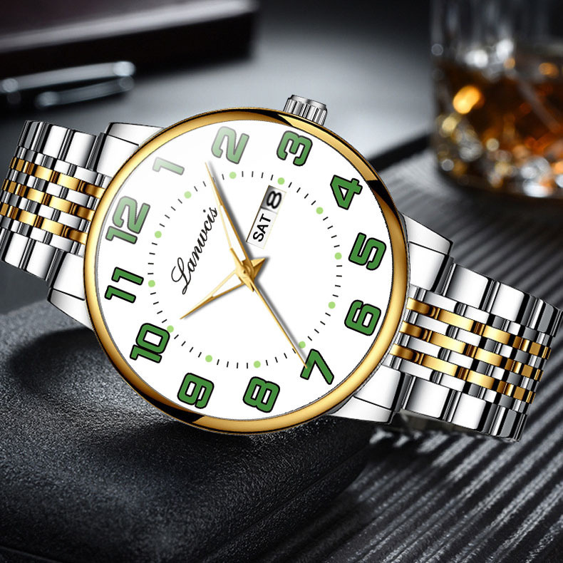Large Dial Men's Digital Watch Quartz Watch Solid Strap Old Man's Wrist Watch Steel Strap Chinese and English Double Calendar Waterproof Large Dial Men's Digital Watch Quartz Watch Solid Strap Old Man's Wrist Watch Steel Strap Chinese and English Double Calendar Waterproof