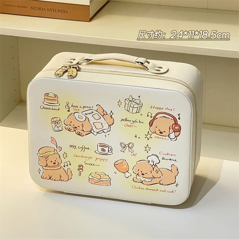 2024新型オリジナル子犬猫化粧バッグ携帯大容量スーツケース鏡付き化粧品収納ボックス|undefined