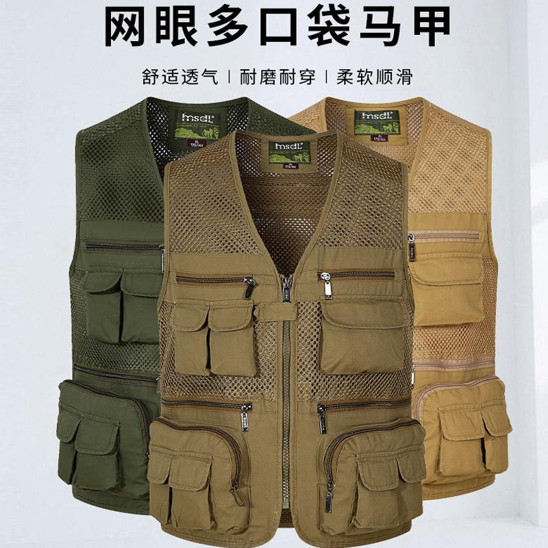 Cross-Border Summer Men's Mesh Vest Multi-Pocket Vest Thin Photographer Fishing Large Size Vest Manufacturer Wholesale