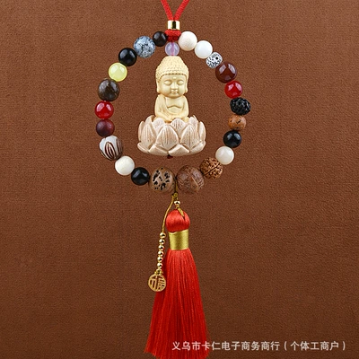 Car Ornament with a High-End Feel, Car hanging - eighteen-seeds-buddha-bless-peace-red