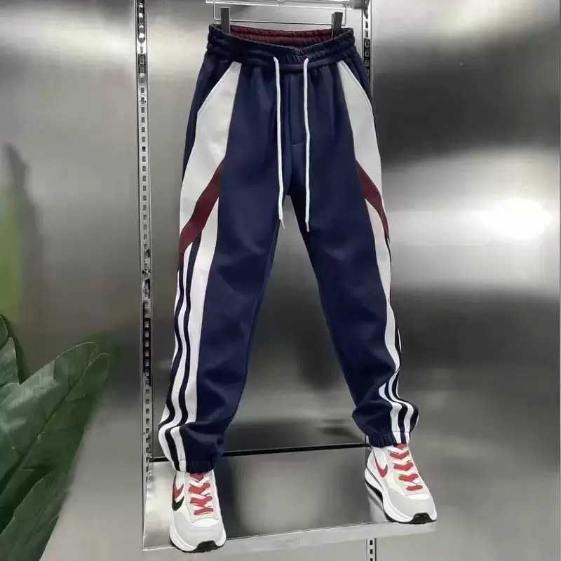 2024秋冬标志拼接纯色绣标潮休闲卫裤抖音快手网红同款宽松小脚裤