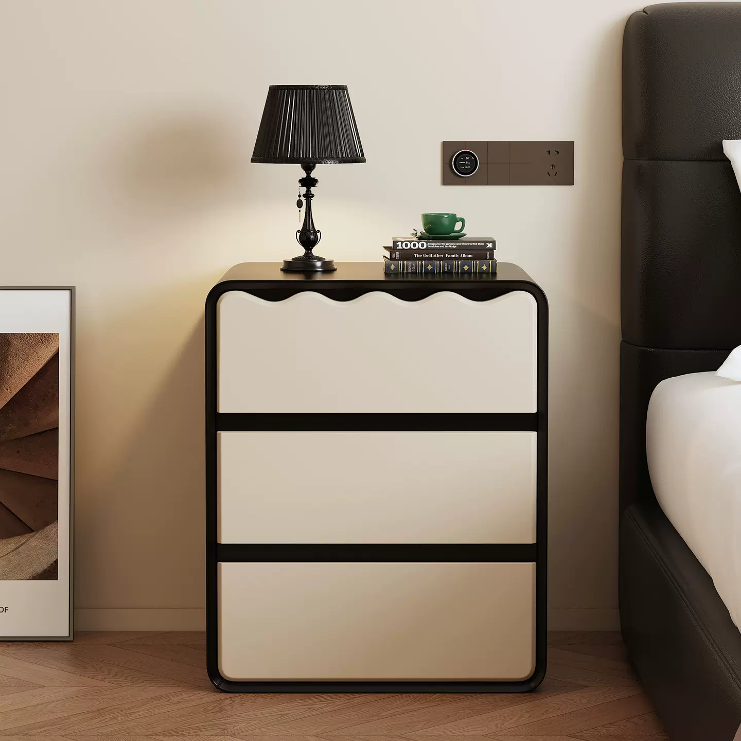 奶油风实木床头柜2026新款家用卧室床边柜轻奢简约现代小型收纳柜