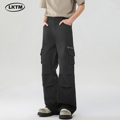 LKTM メンズアメリカンハイストリートジッパーポケット空挺部隊オーバーオールメンズルーズデザインエクストラロングカジュアルパンツ