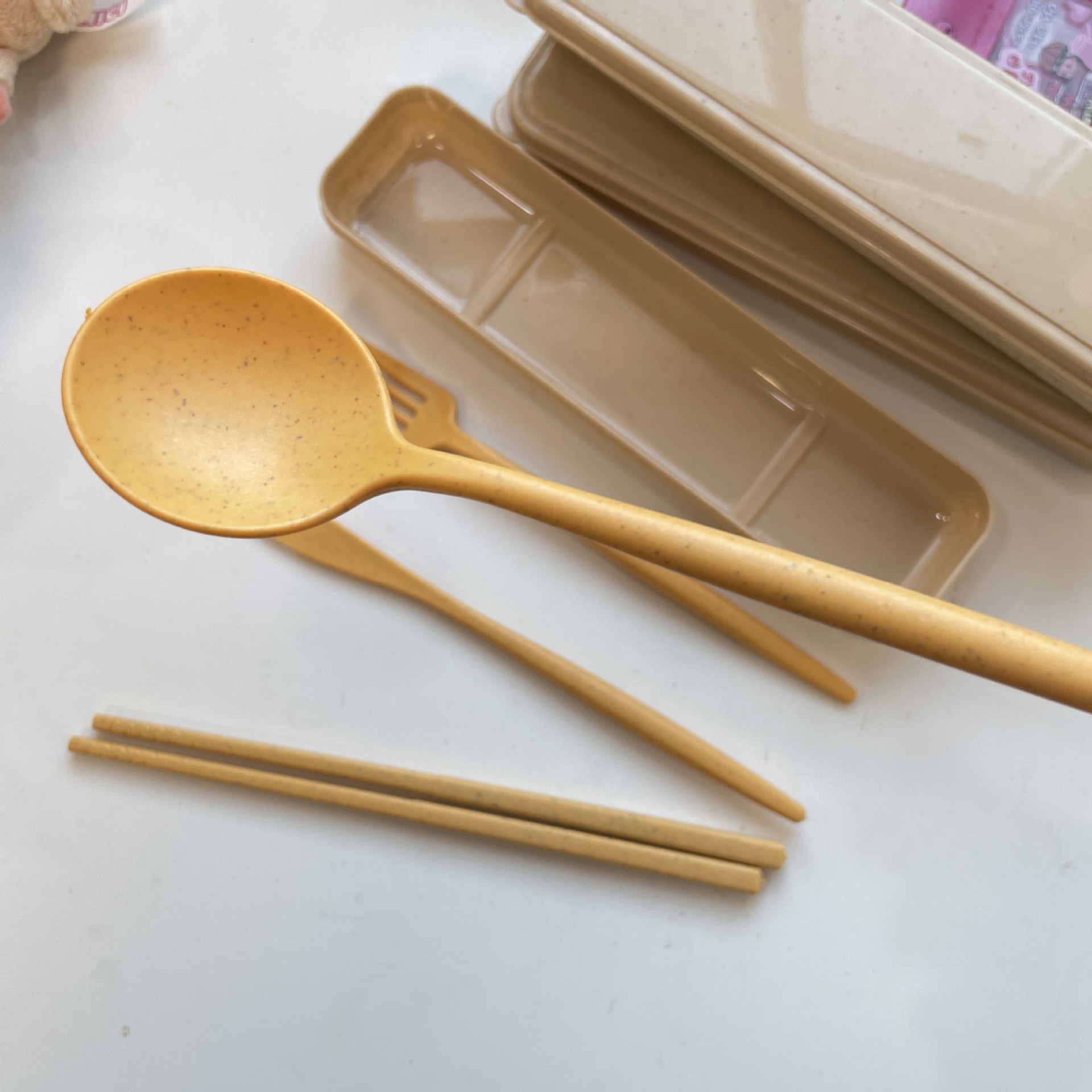 早餐便攜式露營潮汕餐具家用ins學生勺子筷子套裝小麥餐具BH094